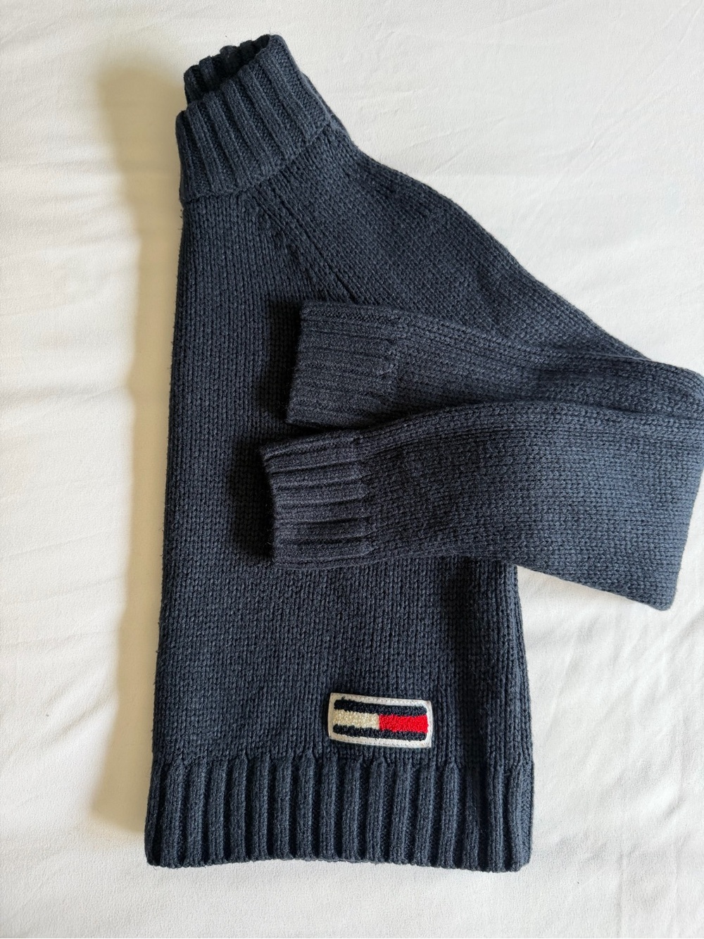 Tommy Hilfiger Navy Blue Americana Flag Patch Mock Neck Cropped Sweater